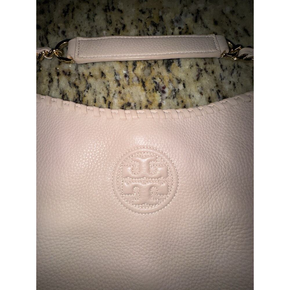 Tory Burch Marion Slouchy Tote Blush Pebbled Leather Chain Shoulder Bag LargeEUC - Picture 3 of 16
